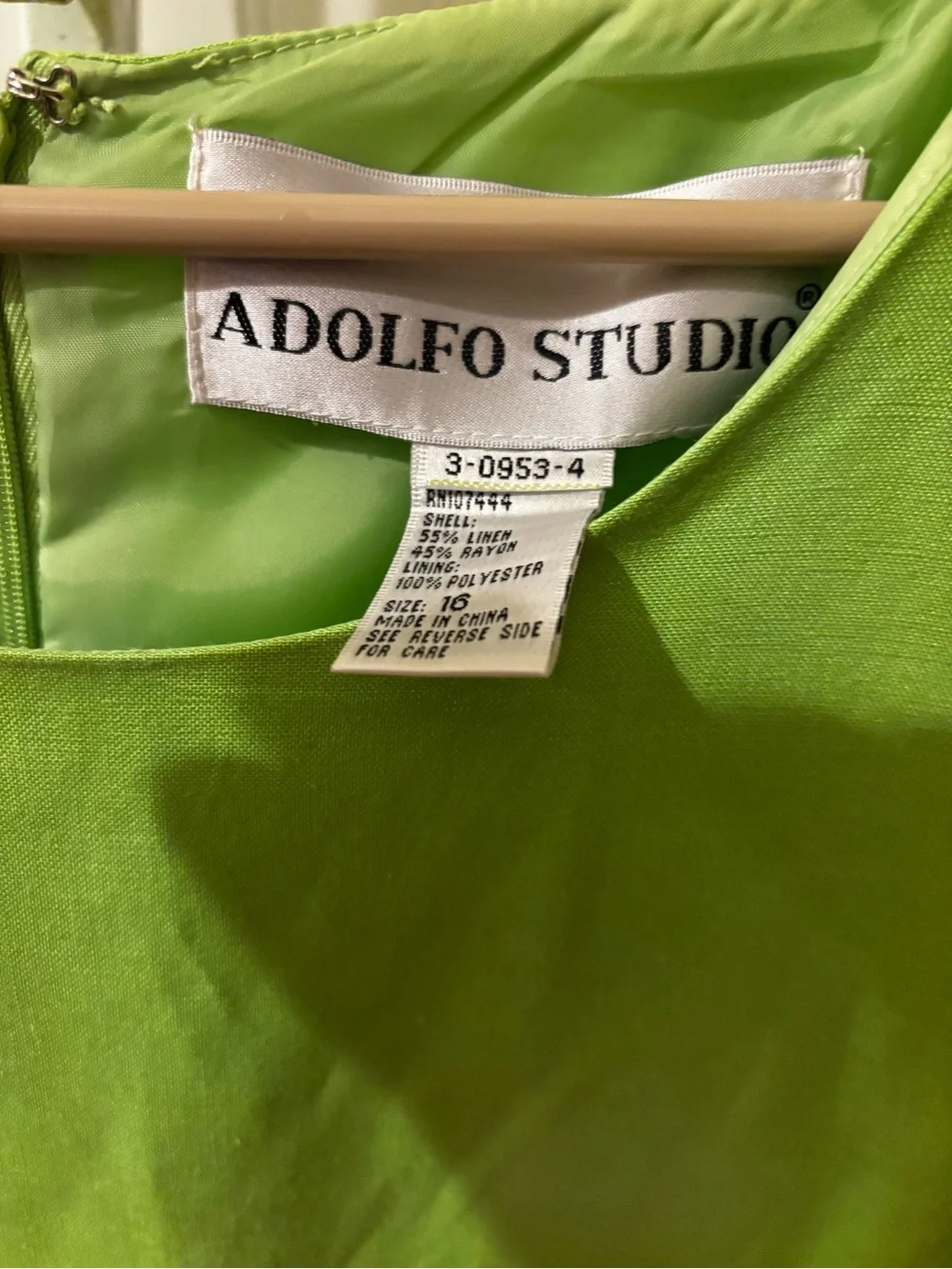 💚 Adolfo Studio Lime Green Linen Blend Dress – Size 16 💚 - Picture 2 of 4
